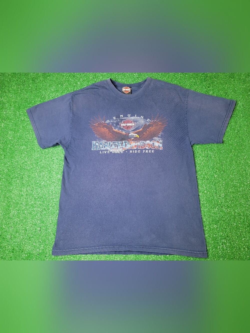 Harley Davidson Live Free Ride Free Houston TX Men's Medium Blue T Shirt Eagle